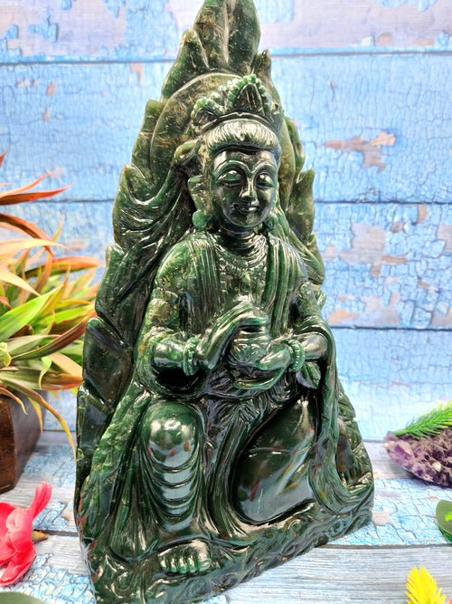 Kwan Yin Carving in Colombian Jade – A Symbol of Peace and Compassion | Reiki/Chakra/Healing/Energy | Home Decor