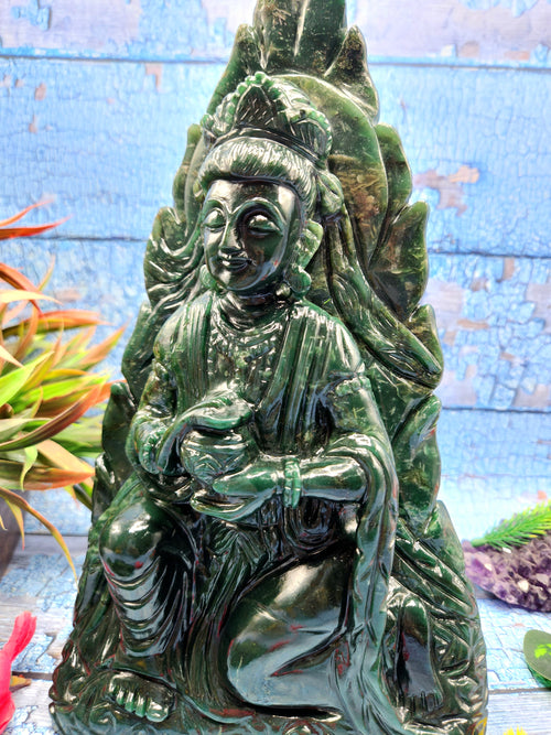 Kwan Yin Carving in Colombian Jade – A Symbol of Peace and Compassion | Reiki/Chakra/Healing/Energy | Home Decor