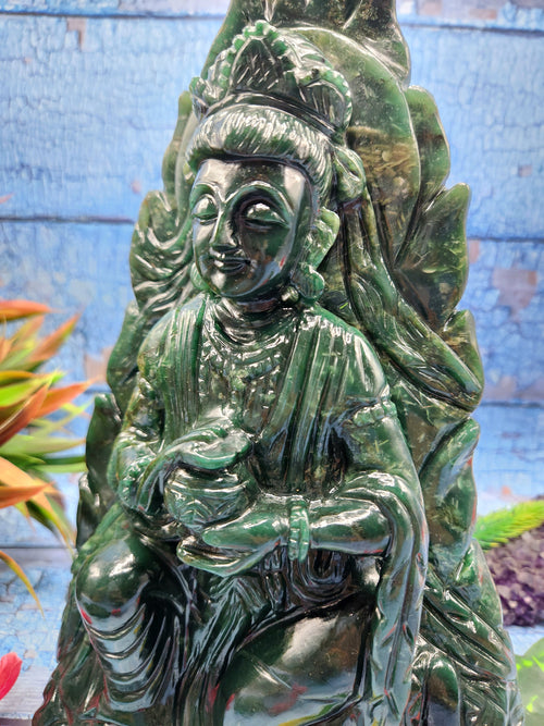 Kwan Yin Carving in Colombian Jade – A Symbol of Peace and Compassion | Reiki/Chakra/Healing/Energy | Home Decor