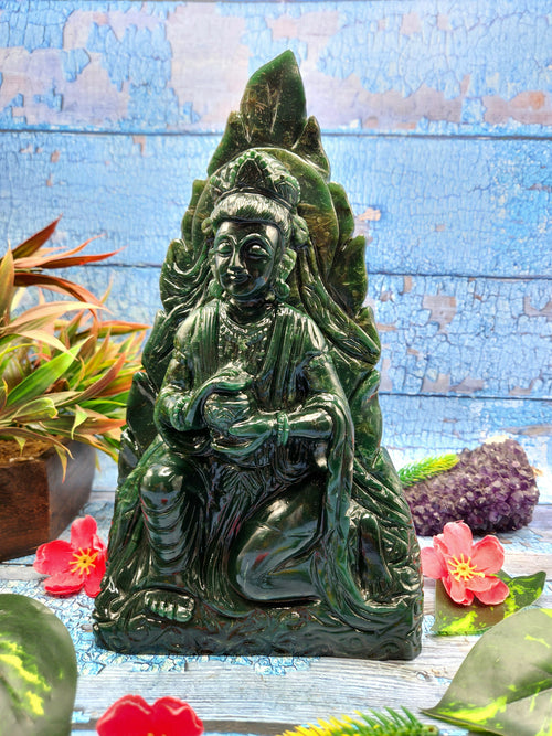 Kwan Yin Carving in Colombian Jade – A Symbol of Peace and Compassion | Reiki/Chakra/Healing/Energy | Home Decor