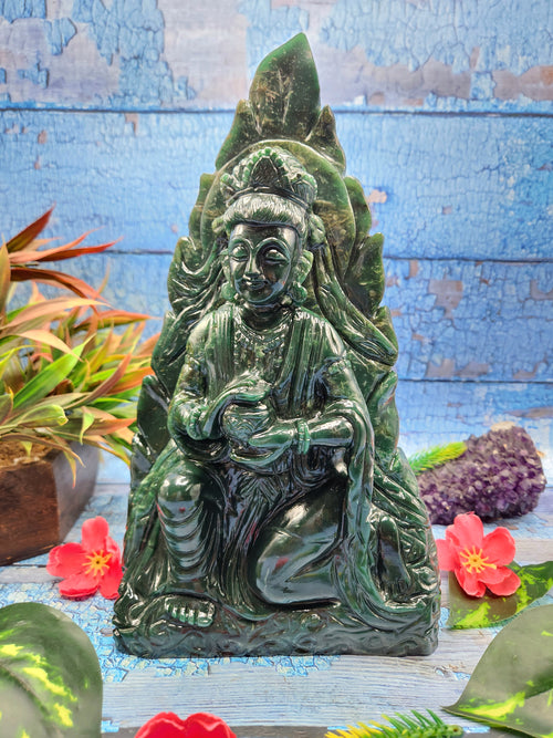 Kwan Yin Carving in Colombian Jade – A Symbol of Peace and Compassion | Reiki/Chakra/Healing/Energy | Home Decor
