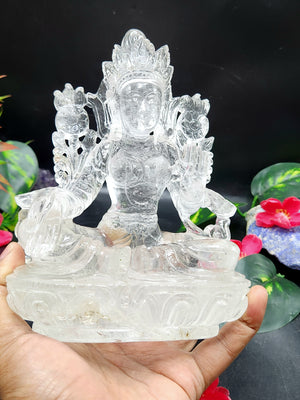 Clear Quartz Goddess Tara Carving: A Divine Addition to Your Home and Life | Reiki/Chakra/Healing/Energy | Home Decor