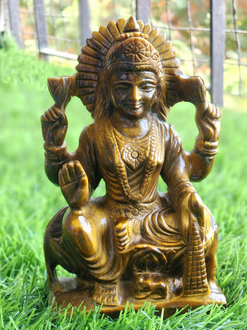 Goddess Laxmi Carving in Tiger Eye Gemstone: Elevate Your Home Space with Prosperity and Divine Blessings | Reiki/Chakra/Healing/Energy