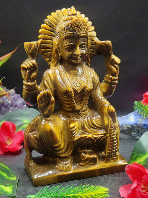 Goddess Laxmi Carving in Tiger Eye Gemstone: Elevate Your Home Space with Prosperity and Divine Blessings | Reiki/Chakra/Healing/Energy