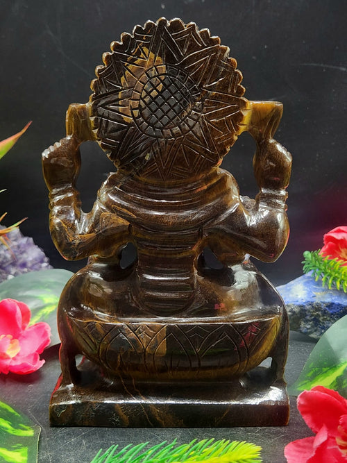 Goddess Laxmi Carving in Tiger Eye Gemstone: Elevate Your Home Space with Prosperity and Divine Blessings | Reiki/Chakra/Healing/Energy