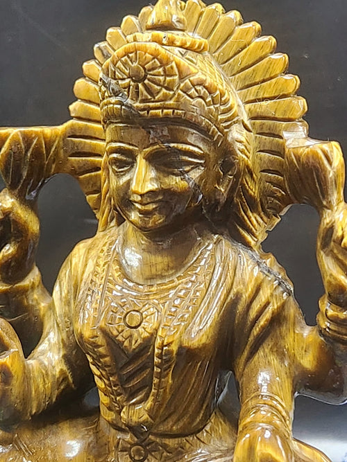 Goddess Laxmi Carving in Tiger Eye Gemstone: Elevate Your Home Space with Prosperity and Divine Blessings | Reiki/Chakra/Healing/Energy