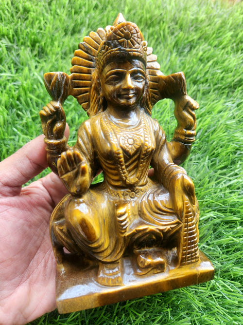 Goddess Laxmi Carving in Tiger Eye Gemstone: Elevate Your Home Space with Prosperity and Divine Blessings | Reiki/Chakra/Healing/Energy