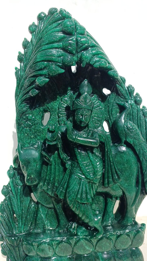 Lord Krishna Carving in Dark Green Aventurine with Mica for Peace, Love & Spiritual Harmony | Reiki/Chakra/Healing/Energy | Home Decor