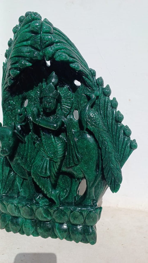 Lord Krishna Carving in Dark Green Aventurine with Mica for Peace, Love & Spiritual Harmony | Reiki/Chakra/Healing/Energy | Home Decor