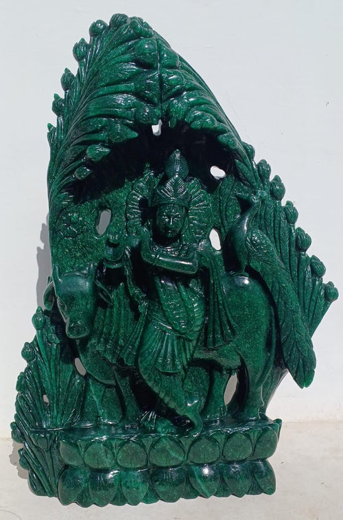 Lord Krishna Carving in Dark Green Aventurine with Mica for Peace, Love & Spiritual Harmony | Reiki/Chakra/Healing/Energy | Home Decor