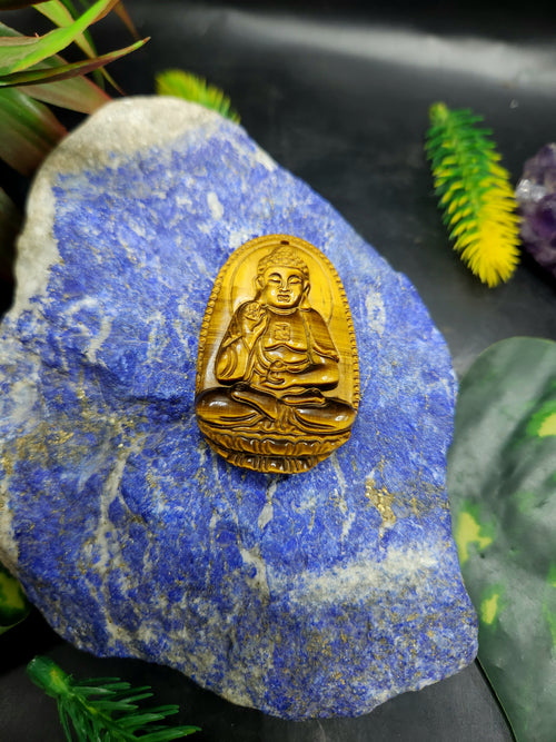 Lord Buddha Carved Pendant in Tiger Eye Stone – A Symbol of Inner Strength, Mindfulness, and Protection | Weight 16 gms