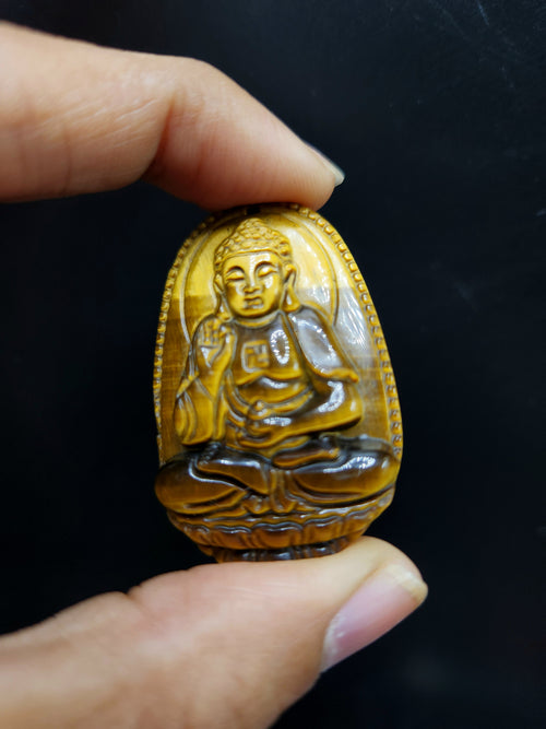 Lord Buddha Carved Pendant in Tiger Eye Stone – A Symbol of Inner Strength, Mindfulness, and Protection | Weight 16 gms