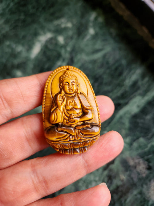 Lord Buddha Carved Pendant in Tiger Eye Stone – A Symbol of Inner Strength, Mindfulness, and Protection | Weight 16 gms