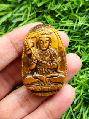 Padmapani Avalokiteshvara Carved Pendant in Tiger Eye Stone – A Sacred Symbol of Compassion, Wisdom, and Protective Strength for Daily Wear, Meditation and Spiritual Empowerment