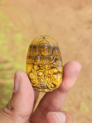 Padmapani Avalokiteshvara Carved Pendant in Tiger Eye – A Sacred Symbol of Compassion, Protection and Inner Peace | Weight 16 gms
