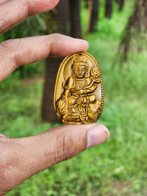 Kwan Yin Carved Pendant in Tiger Eye Gemstone – A Divine Symbol of Compassion, Protection & Inner Strength for Daily Wear | Gemstone Pendant
