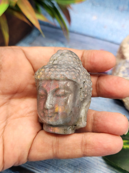Lord Buddha Head Carving in Purple Labradorite: A Rare Gemstone Masterpiece for Peace, Meditation and Elegant Decor