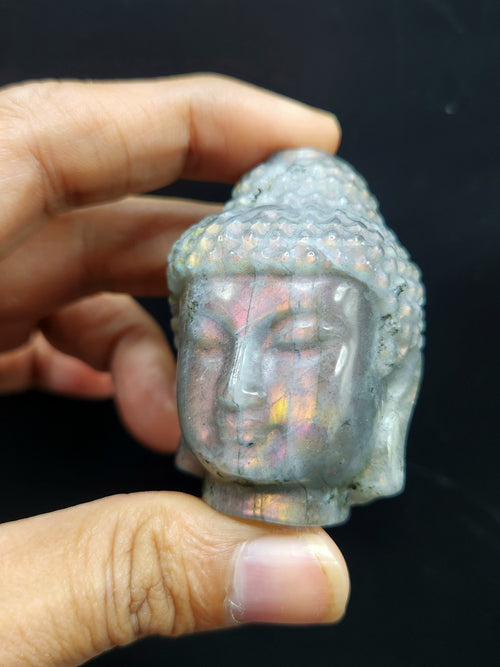Lord Buddha Head Carving in Purple Labradorite: A Rare Gemstone Masterpiece for Peace, Meditation and Elegant Decor