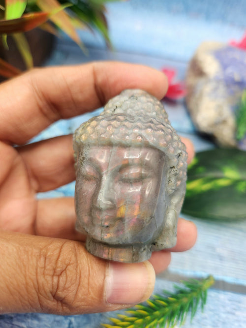 Lord Buddha Head Carving in Purple Labradorite: A Rare Gemstone Masterpiece for Peace, Meditation and Elegant Decor