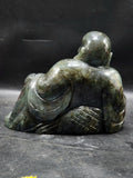 Laughing Buddha in Natural Labradorite Stone – 4" Hand-Carved Symbol of Joy, Abundance & Protection (740g) | Reiki/Chakra/Healing/Energy | Home Decor