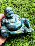 Laughing Buddha in Natural Labradorite Stone – 4" Hand-Carved Symbol of Joy, Abundance & Protection (740g) | Reiki/Chakra/Healing/Energy | Home Decor