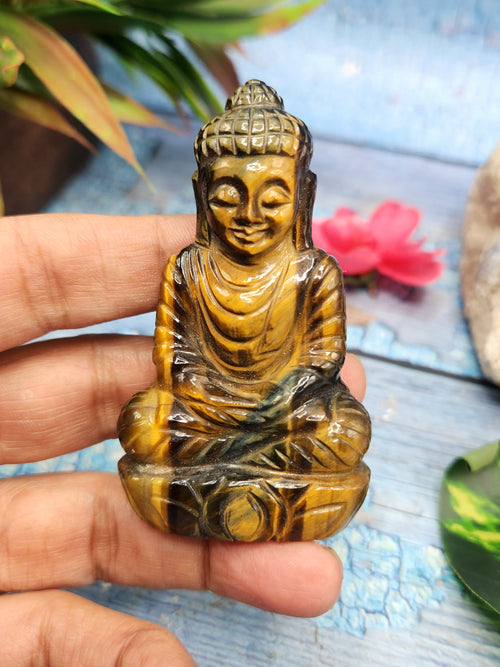 Lord Buddha Carving in Tiger Eye Gemstone – A Symbol of Peace, Strength & Spiritual Balance