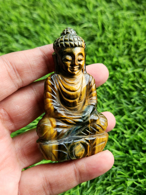 Lord Buddha Carving in Tiger Eye Gemstone – A Symbol of Peace, Strength & Spiritual Balance