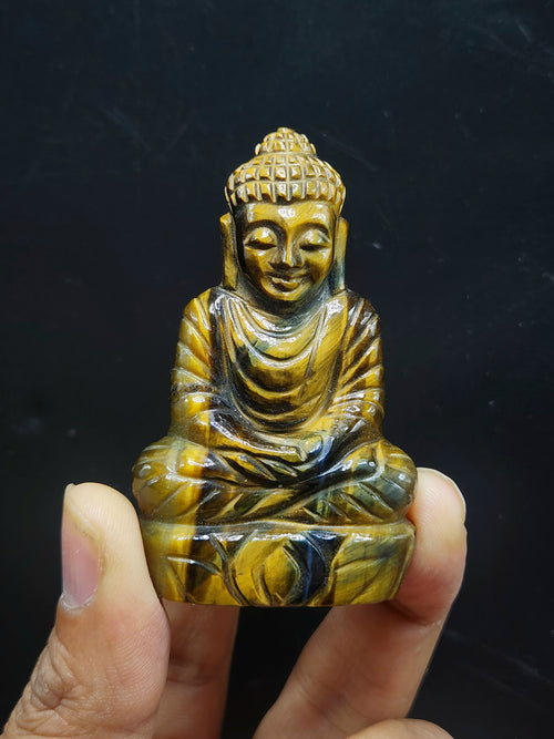 Lord Buddha Carving in Tiger Eye Gemstone – A Symbol of Peace, Strength & Spiritual Balance