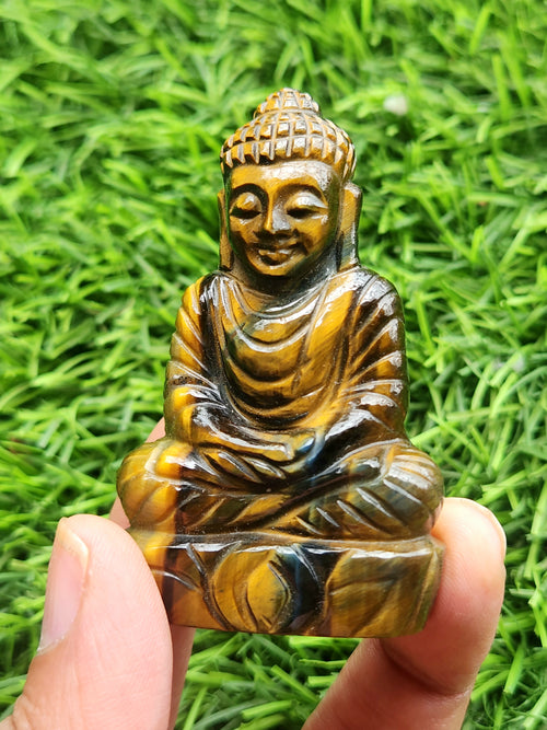 Lord Buddha Carving in Tiger Eye Gemstone – A Symbol of Peace, Strength & Spiritual Balance
