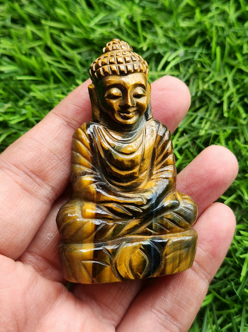 Lord Buddha Carving in Tiger Eye Gemstone – A Symbol of Peace, Strength & Spiritual Balance