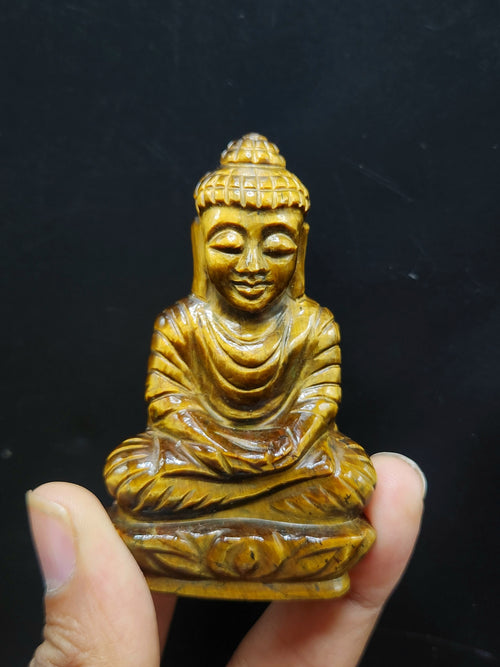 Lord Buddha Carving in Tiger Eye Gemstone – A Symbol of Peace, Strength & Spiritual Balance | Reiki/Chakra/Healing/Energy | Home Decor