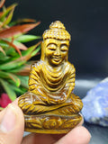 Lord Buddha Carving in Tiger Eye Gemstone – A Symbol of Peace, Strength & Spiritual Balance | Reiki/Chakra/Healing/Energy | Home Decor