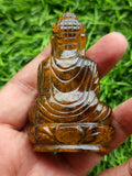 Lord Buddha Carving in Tiger Eye Gemstone – A Symbol of Peace, Strength & Spiritual Balance | Reiki/Chakra/Healing/Energy | Home Decor