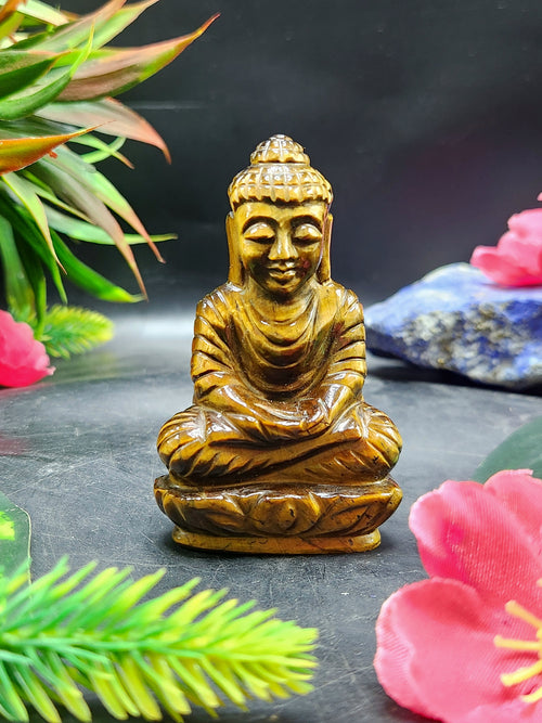 Lord Buddha Carving in Tiger Eye Gemstone – A Symbol of Peace, Strength & Spiritual Balance | Reiki/Chakra/Healing/Energy | Home Decor