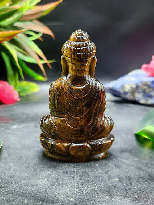 Lord Buddha Carving in Tiger Eye Gemstone – A Symbol of Peace, Strength & Spiritual Balance | Reiki/Chakra/Healing/Energy | Home Decor