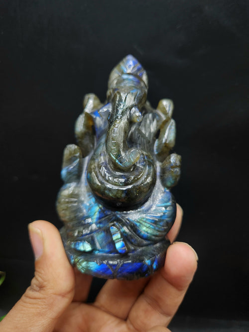 Lord Ganesh Statue in Labradorite Stone: Unlock Divine Power and Prosperity | Reiki/Chakra/Healing/Energy | Home Decor