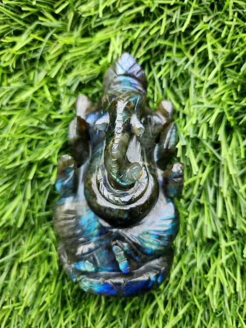 Lord Ganesh Statue in Labradorite Stone: Unlock Divine Power and Prosperity | Reiki/Chakra/Healing/Energy | Home Decor