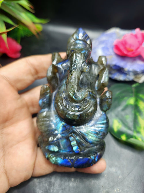 Lord Ganesh Statue in Labradorite Stone: Unlock Divine Power and Prosperity | Reiki/Chakra/Healing/Energy | Home Decor