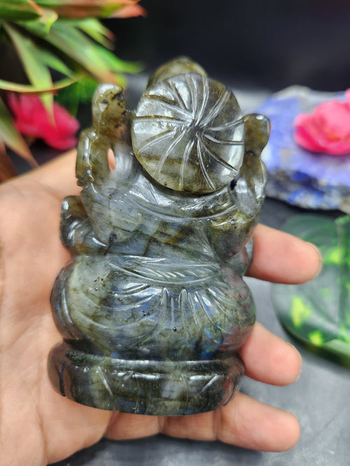 Lord Ganesh Statue in Labradorite Stone: Unlock Divine Power and Prosperity | Reiki/Chakra/Healing/Energy | Home Decor