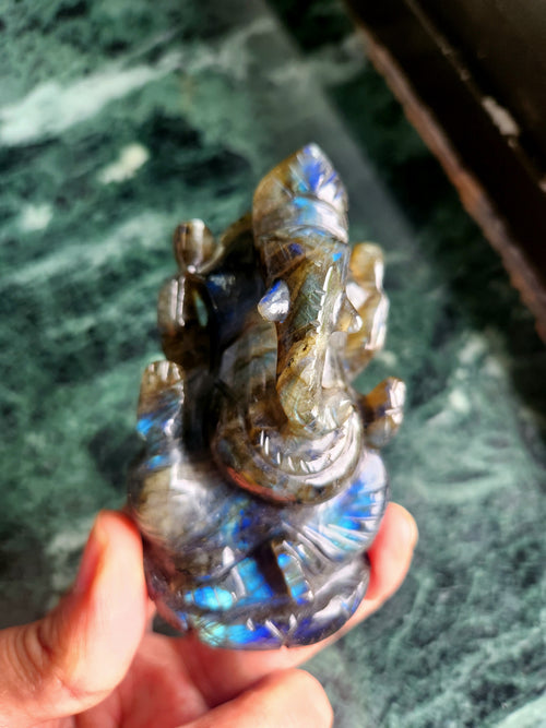 Lord Ganesh Statue in Labradorite Stone: Unlock Divine Power and Prosperity | Reiki/Chakra/Healing/Energy | Home Decor