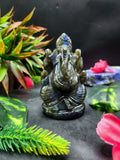 Lord Ganesh Statue in Labradorite Stone: Unlock Divine Power and Prosperity | Reiki/Chakra/Healing/Energy | Home Decor