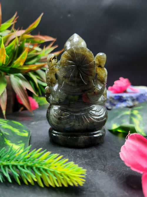 Lord Ganesh Statue in Labradorite Stone: Unlock Divine Power and Prosperity | Reiki/Chakra/Healing/Energy | Home Decor