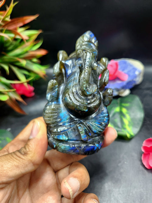 Lord Ganesh Statue in Labradorite Stone: Unlock Divine Power and Prosperity | Reiki/Chakra/Healing/Energy | Home Decor