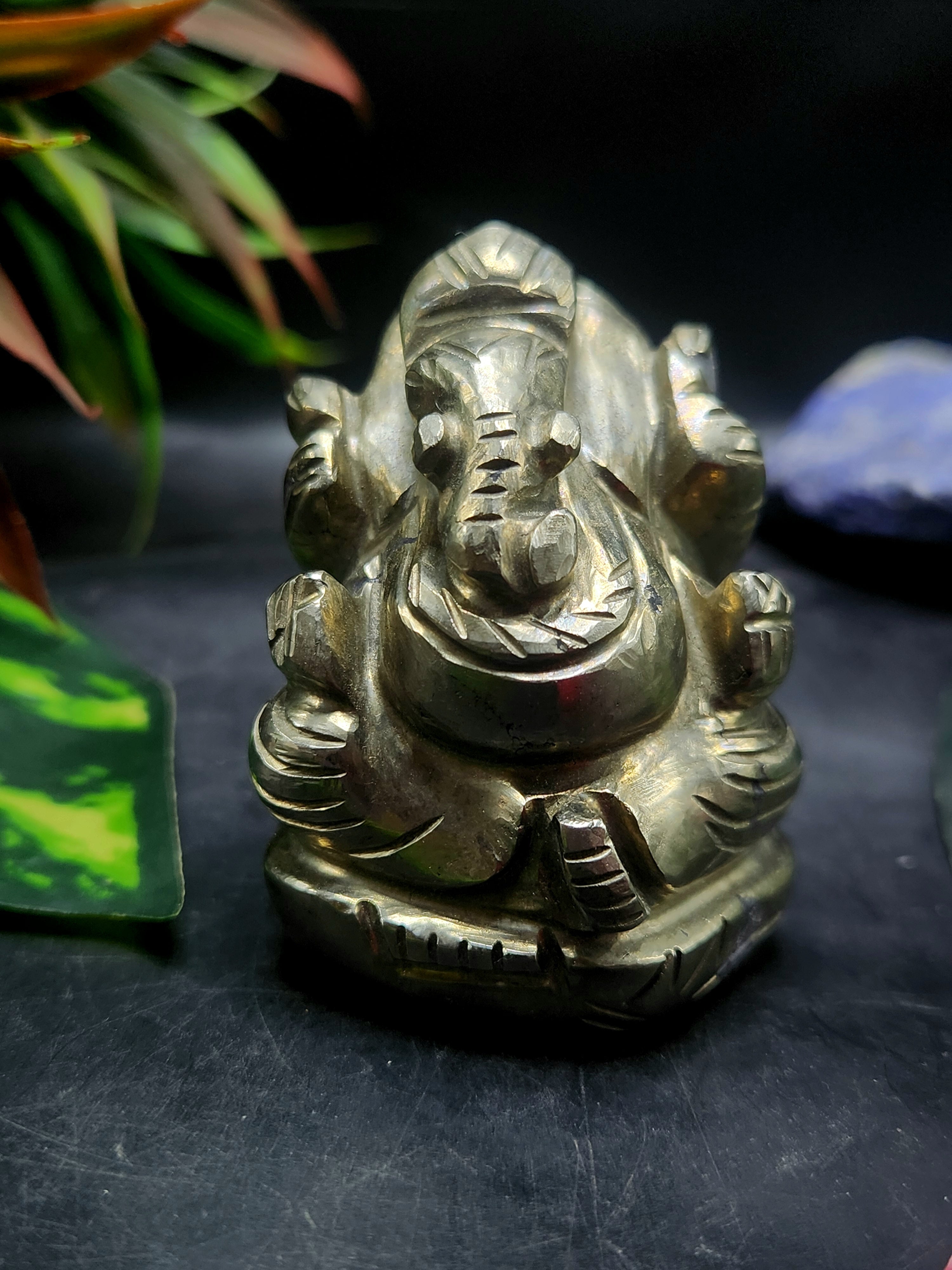 Lord Ganesh Statue in Pyrite – A Divine Symbol of Prosperity, Protection and New Beginnings | Reiki/Chakra/Healing/Energy | Home Decor