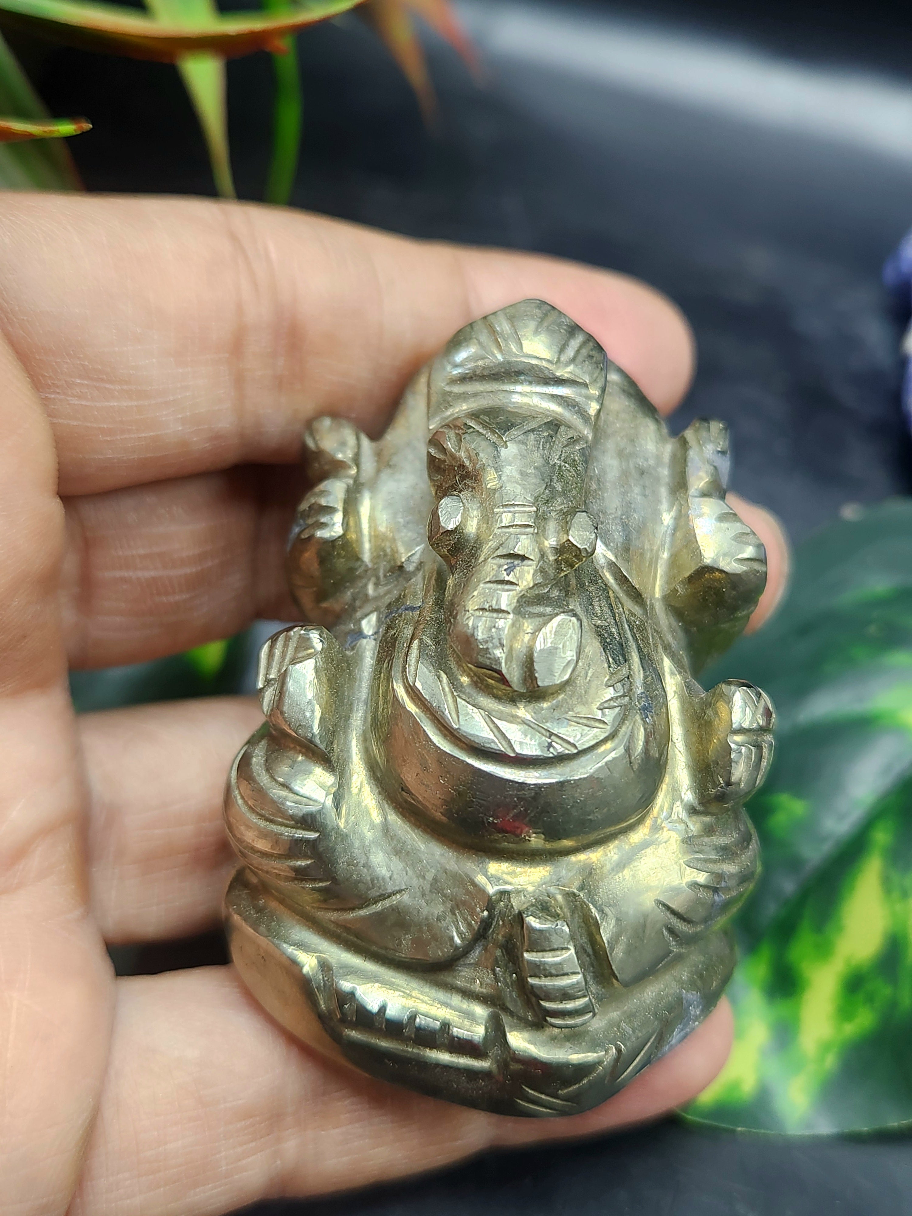 Lord Ganesh Statue in Pyrite – A Divine Symbol of Prosperity, Protection and New Beginnings | Reiki/Chakra/Healing/Energy | Home Decor