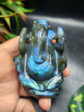 Lord Ganesh Statue in Natural Labradorite Stone – A Divine Symbol of Transformation, Wisdom and Spiritual Light | Reiki/Chakra/Healing/Energy | Home Decor