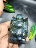 Lord Ganesh Statue in Natural Labradorite Stone – A Divine Symbol of Transformation, Wisdom and Spiritual Light | Reiki/Chakra/Healing/Energy | Home Decor