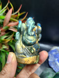 Lord Ganesha Statue in Labradorite Stone – A Sacred Blend of Spiritual Light and Inner Strength