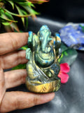 Lord Ganesha Statue in Labradorite Stone – A Sacred Blend of Spiritual Light and Inner Strength