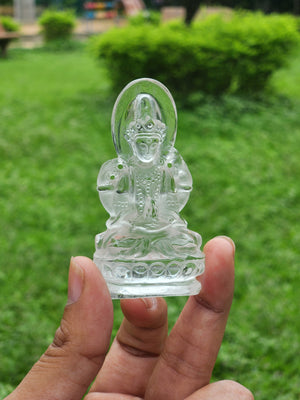 Sitting Kwan Yin Carving in Clear Quartz – A Radiant Symbol of Compassion, Protection and Spiritual Light for Home and Office Décor